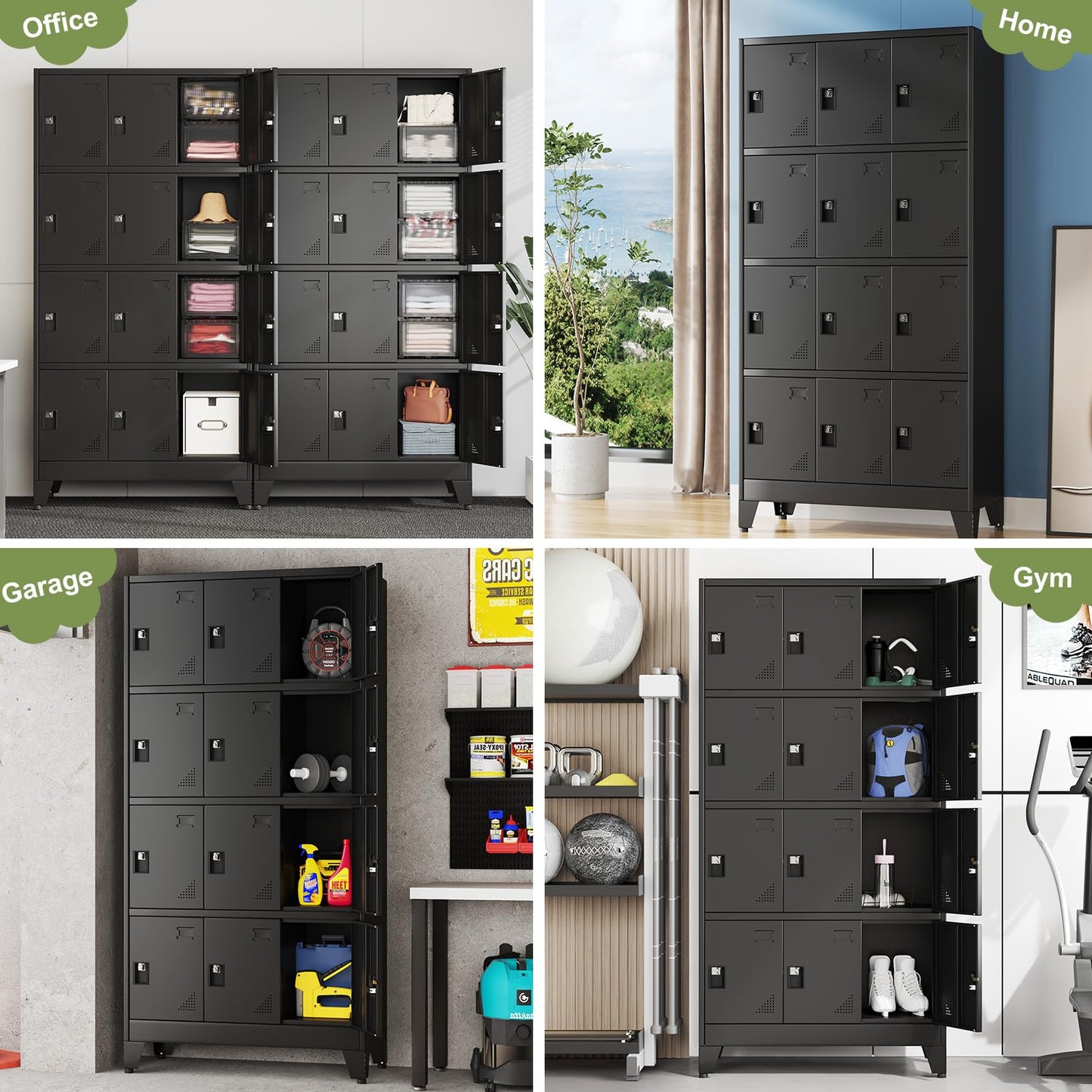 pozdeg Metal Lockers for Employees, 12 Doors Steel Storage Locker with Name Card Holders & Ventilation Holes, Heavy Duty Employee lockers for Office School Gym Garage, Easy Assembly, Black ﻿