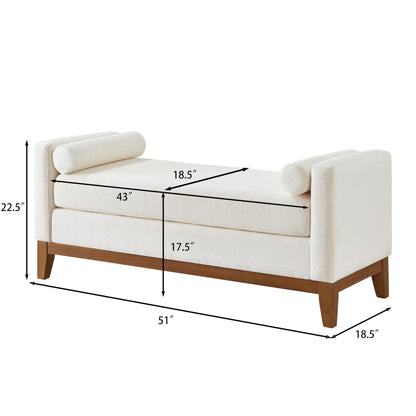 GDFStudio Large Upholstered Boucle Ottoman Bench with Pillows, Padded Window Bench with Armrests for Living Room and Entryway, Ivory