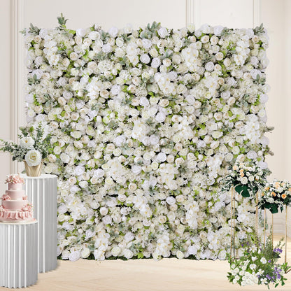 flora shining Artificial White Rose Flower Wall Panel, 94.5 x 94.5 inches, Wedding & Event Backdrop Decoration