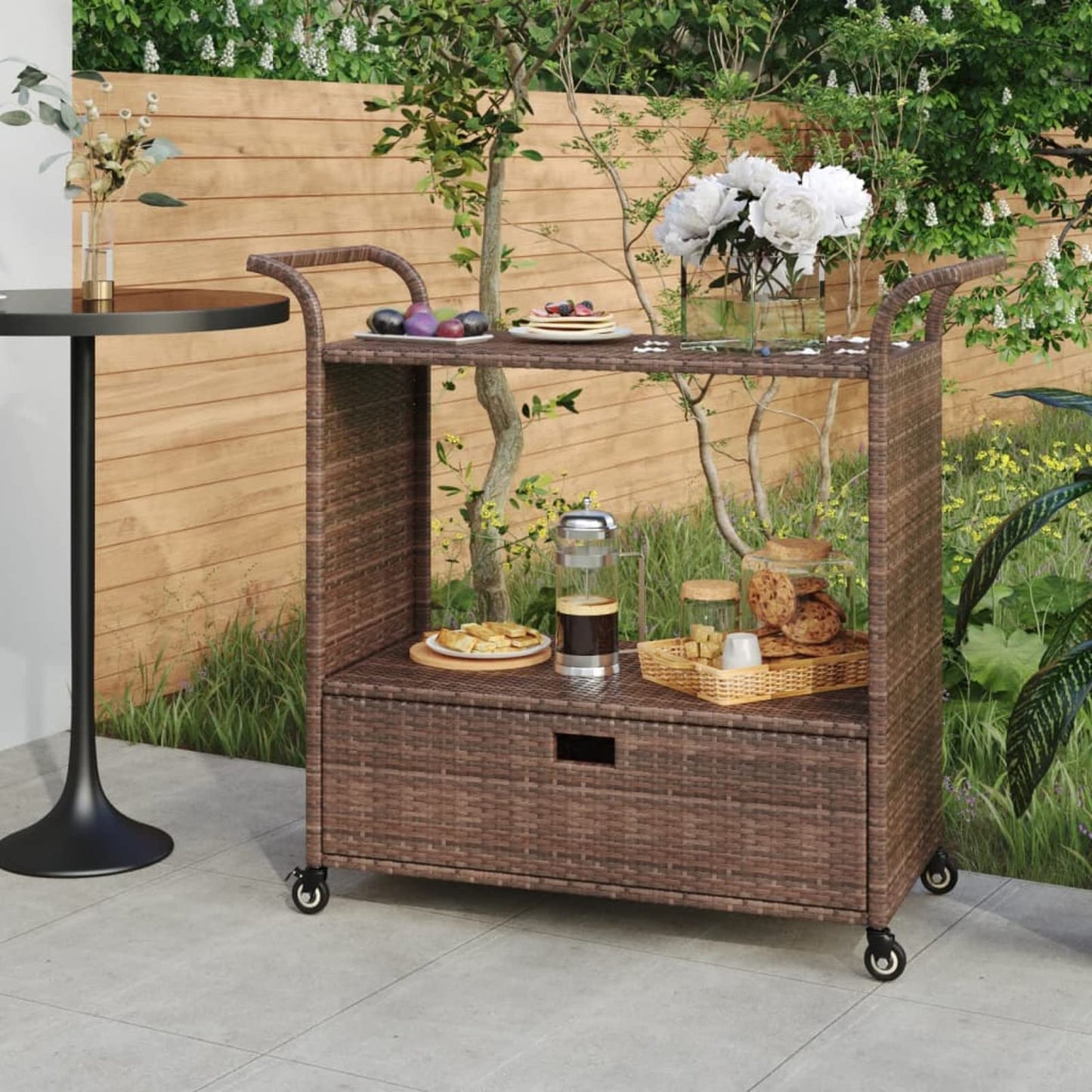 Gecheer Bar Cart with Drawer Brown 39.4"x17.7"x38.2" Poly Rattan 1103206A