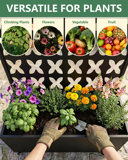 FOLAWO 2PCS Metal Planter Box with Trellis,70.9"x47.2"x15.7" Raised Garden Bed with Drainage Holes, Privacy Planters for Outdoor Garden Bed for Climbing Plants,Vegetables,and Vines, Black-X