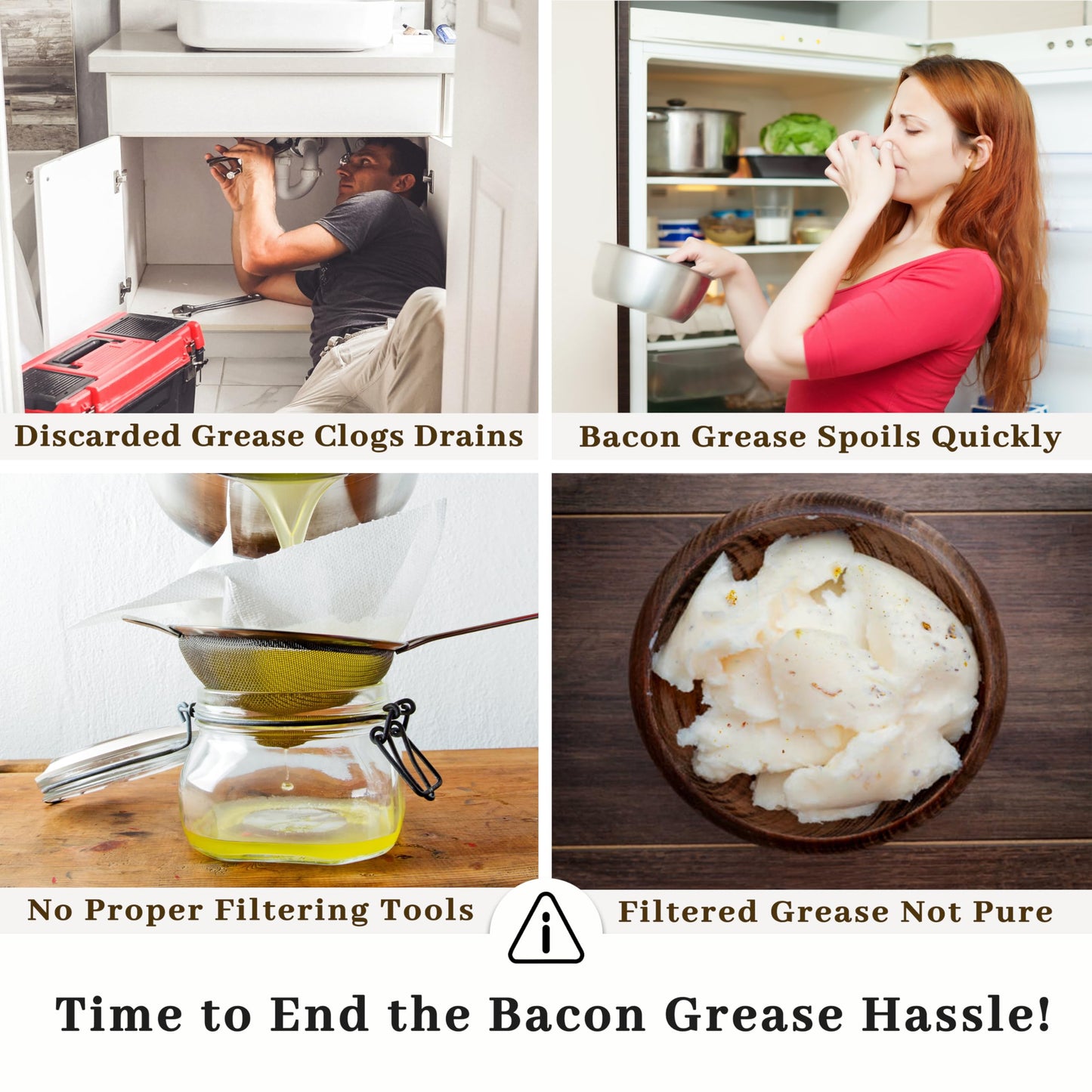Ayerphalo Bacon Grease Container with Strainer - With Food-Grade Silicone Spatula, 24oz Enamel Rustic Farmhouse Fat Container, Keeper, Recipes, Dishwasher Safe