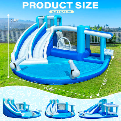 Inflatable Water Slide Bounce House, 7-in-1 Store-Themed Wet/Dry Dual-Use Slide with UL Blower, Kids' Backyard Party Summer Splash Fun Water Slide Fun for Active Kids 3-12 (Dual Slide)