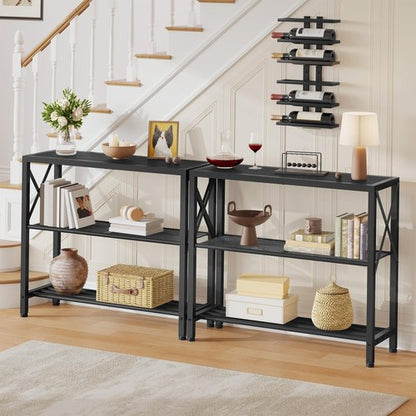 Hoctieon Industrial Console Table, 3-Tier Entryway Table, Metal Frame, Sofa Tables with Shelf, Hallway Desk, Entrance Desk for Entryway, Living Room, Foyer, Hallway, Black