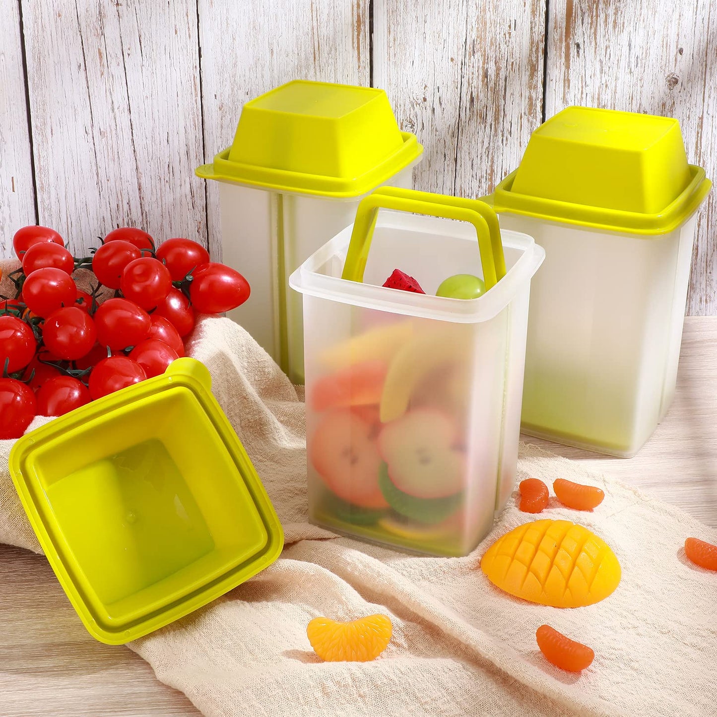 CHENGU 3 Pieces Jalapeno Pickle Containers with Strainers Square Dispensers Free Storage of Condiment Food Pickle Holder with Easy to Open Lid Design for Pickled Kitchen Tools (Yellow)