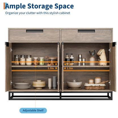 GarveeHome Sideboard Buffet Cabinet, 55-Inch Large Modern Kitchen Accent Storage Cabinet with 2 Drawers and 4 Doors, Coffee Bar Buffet Table for Kitchen and Dining Room (Retro)