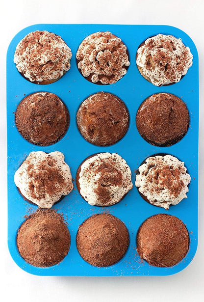 JEWOSTER 12 Cups Silicone Muffin Pan 2 Pack - Nonstick Silicone Molds for Making Muffin Cakes, Bread, Tart - BPA Free