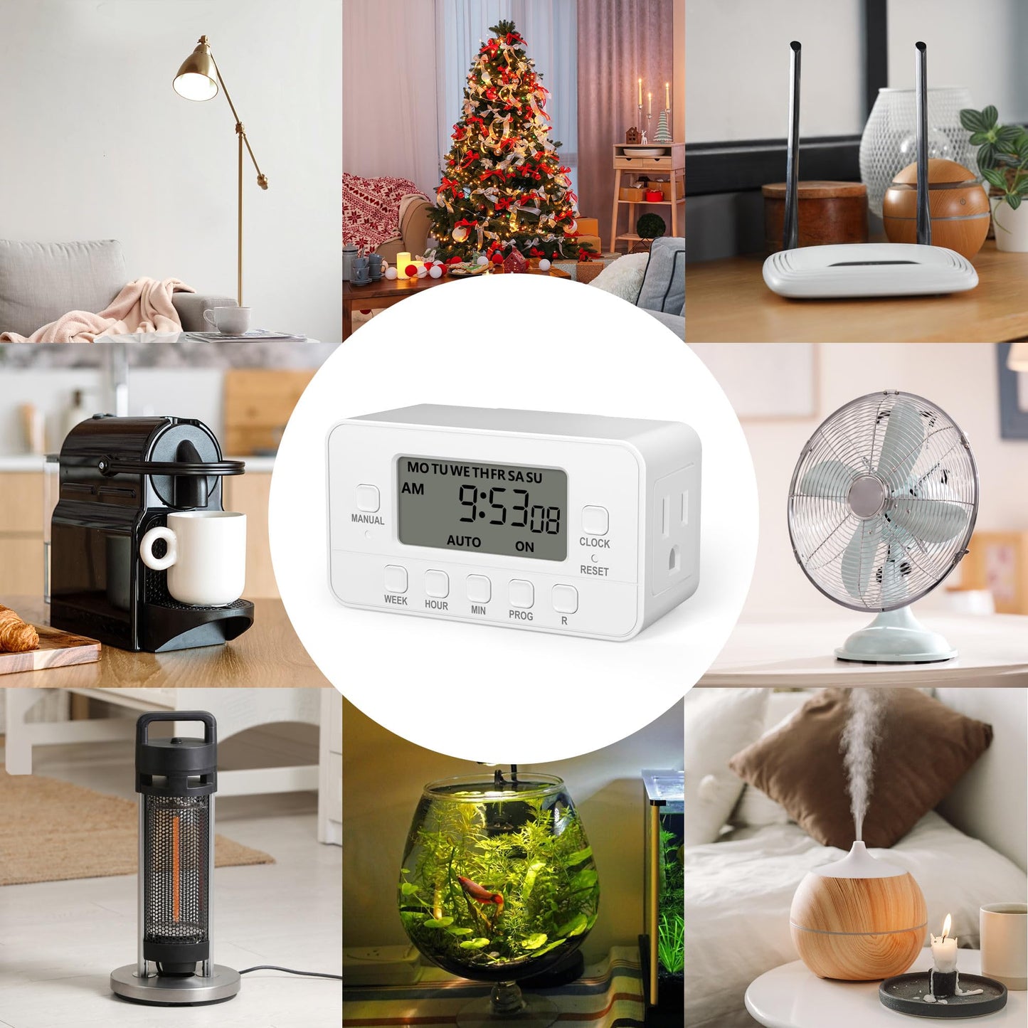 BN-LINK 7-Day Heavy Duty Digital Timer with Dual Outlet, LCD Display, 3-Prong Programmable Design, for Lights, Fans, Coffee Machine, Home, Kitchen, Office, Indoor Use, 125V 15A 1875W, 1 Pack