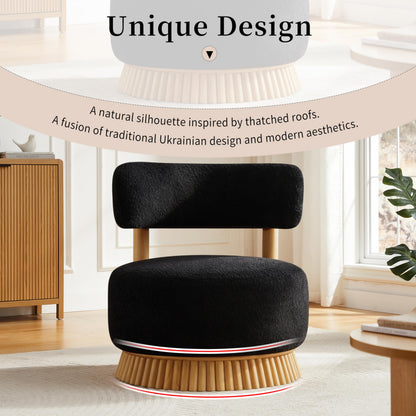 Christopher Knight Home Eloise Modern Accent Chair for Living Room, Boucle Upholstered Single Lounge Sofa Chair with Wooden Frame, Comfy Reading Chair for Bedroom, Black+Natural