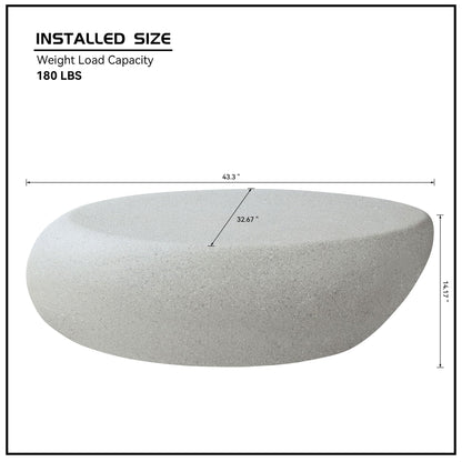 KEIKI 43" Fiberglass Elliptical Matte Coffee Table with Round Edge Design, Modern Style Irregular Center Coffee Table, No Assembly Required, for Living Room, Bedroom, Reception Room, Beige