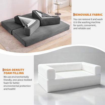 IDEALHOUSE Convertible Sofa Bed 5-in-1, 78.8 Inch Folding Futon Couch with Pull Out Bed, Corduroy Upholstered No-Assembly Loveseat Sleeper for Living Room, Bedroom, Lounge, Grey