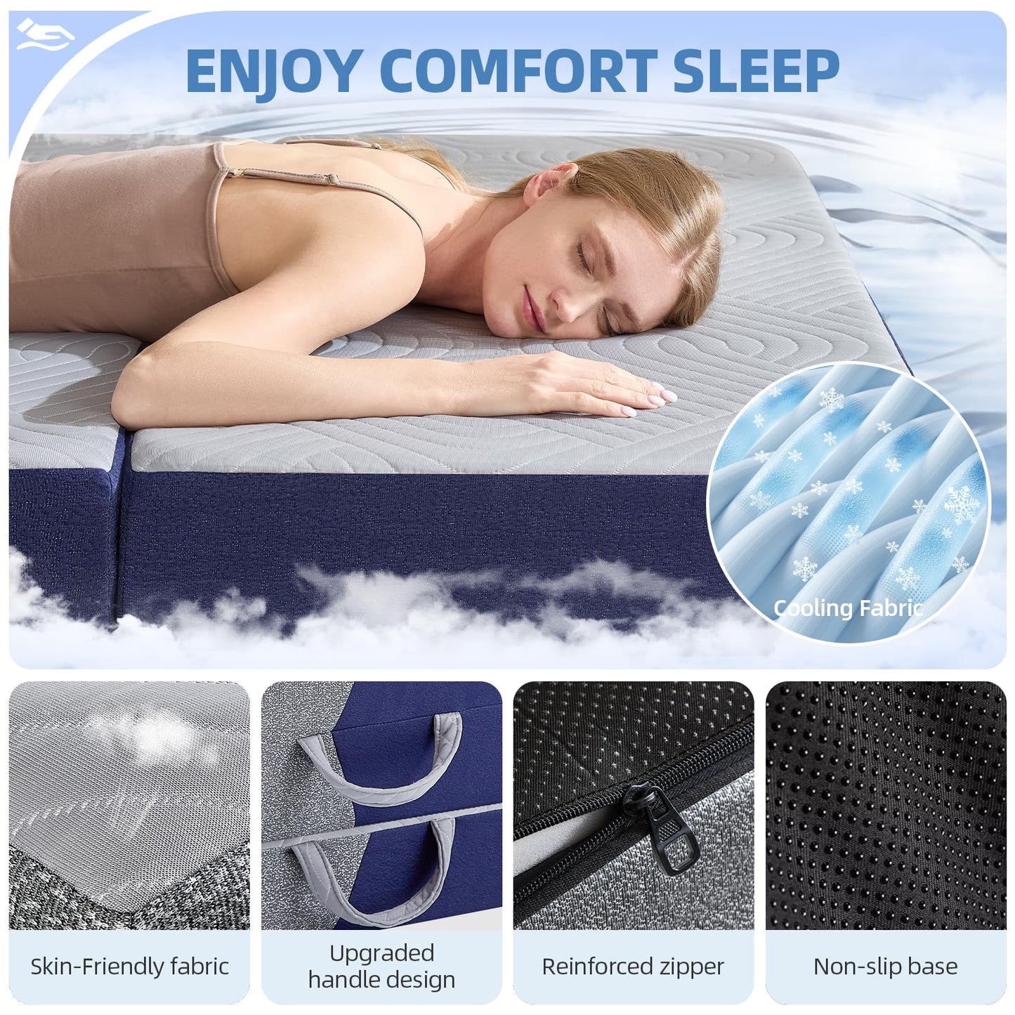 Lansteen Cooling Foldable Mattress, 6 Inch Memory Foam Mattress/Topper with Cold Breathable Effect, Trifold Mattress for Murphy Bed, Portable Folding Floor Bed for Guest, Camping, Travel, Yoga - Twin