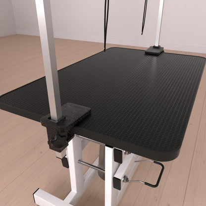 GDFStudio 42.5" Hydraulic Dog Grooming Table with Adjustable Arm & Noose, Heavy Duty Z-Lift Pet Grooming Table for Dogs at Home, Height Adjustable 21" to 36", 330LBS Capacity, White+Black