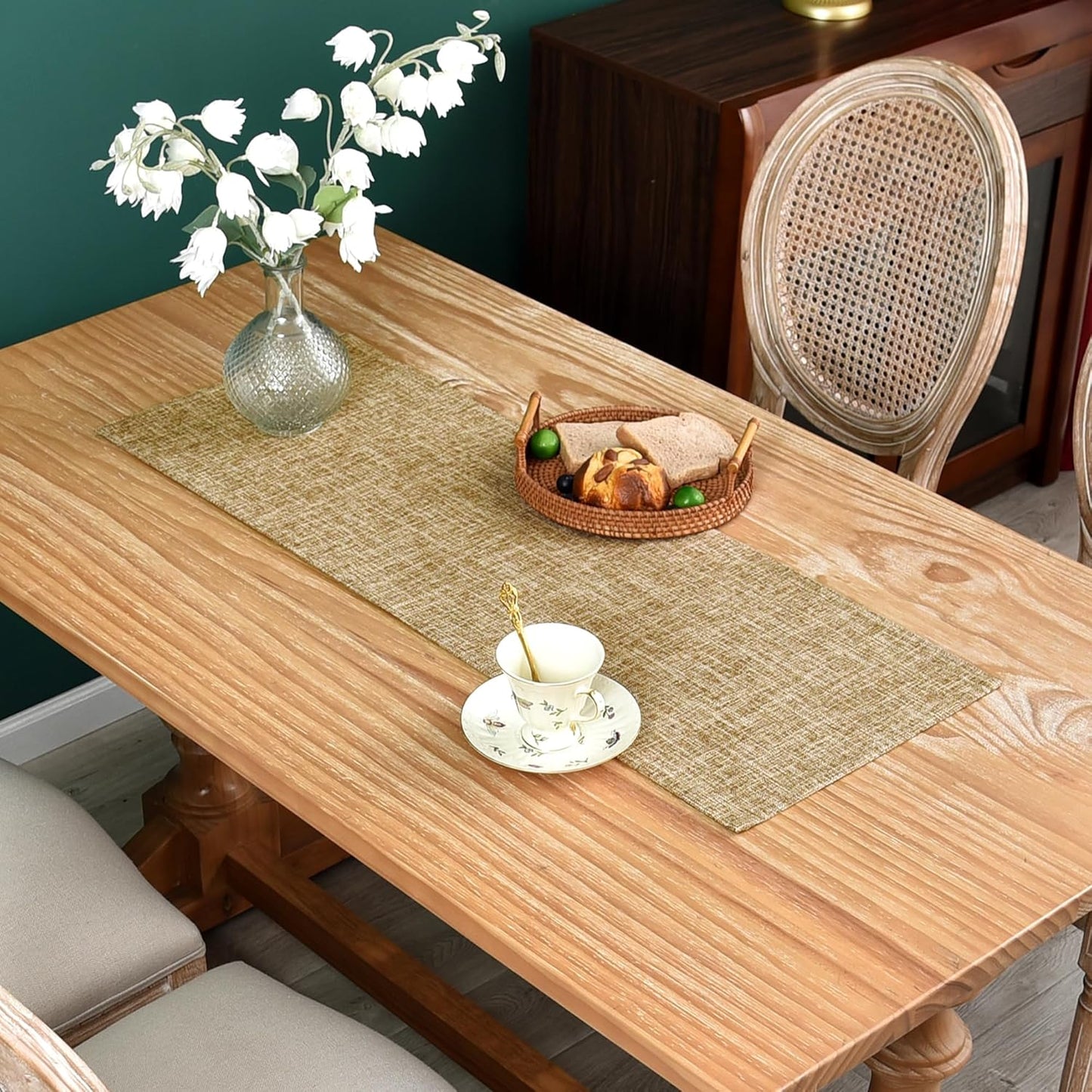 13x36 Inch Farmhouse Rustic Faux Linen Table Runner Neutral Coffee Table Runners Double Layer Reversible Rectangle