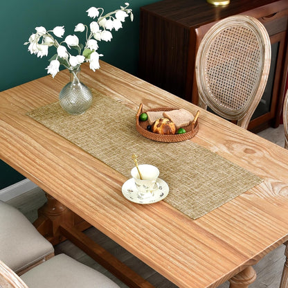 13x36 Inch Farmhouse Rustic Faux Linen Table Runner Neutral Coffee Table Runners Double Layer Reversible Rectangle
