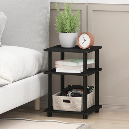 Furinno TURN-N-TUBE Side Table, 3-Tier Square Modern End Table, Open Shelves Nightstand, Night Stand, Bedside Table, Easy Assembly, for Living Room, Bedroom, Blackwood