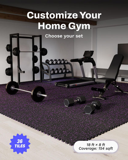 AIRHOP 0.56in Thick 144 Sq Ft Exercise Equipment Mats, 36 Tiles Upgraded Rubber Top with High Density EVA Foam, Large Interlocking Puzzle Gym Flooring for Home Gym, Heavy Weight Workout, 24 x 24in
