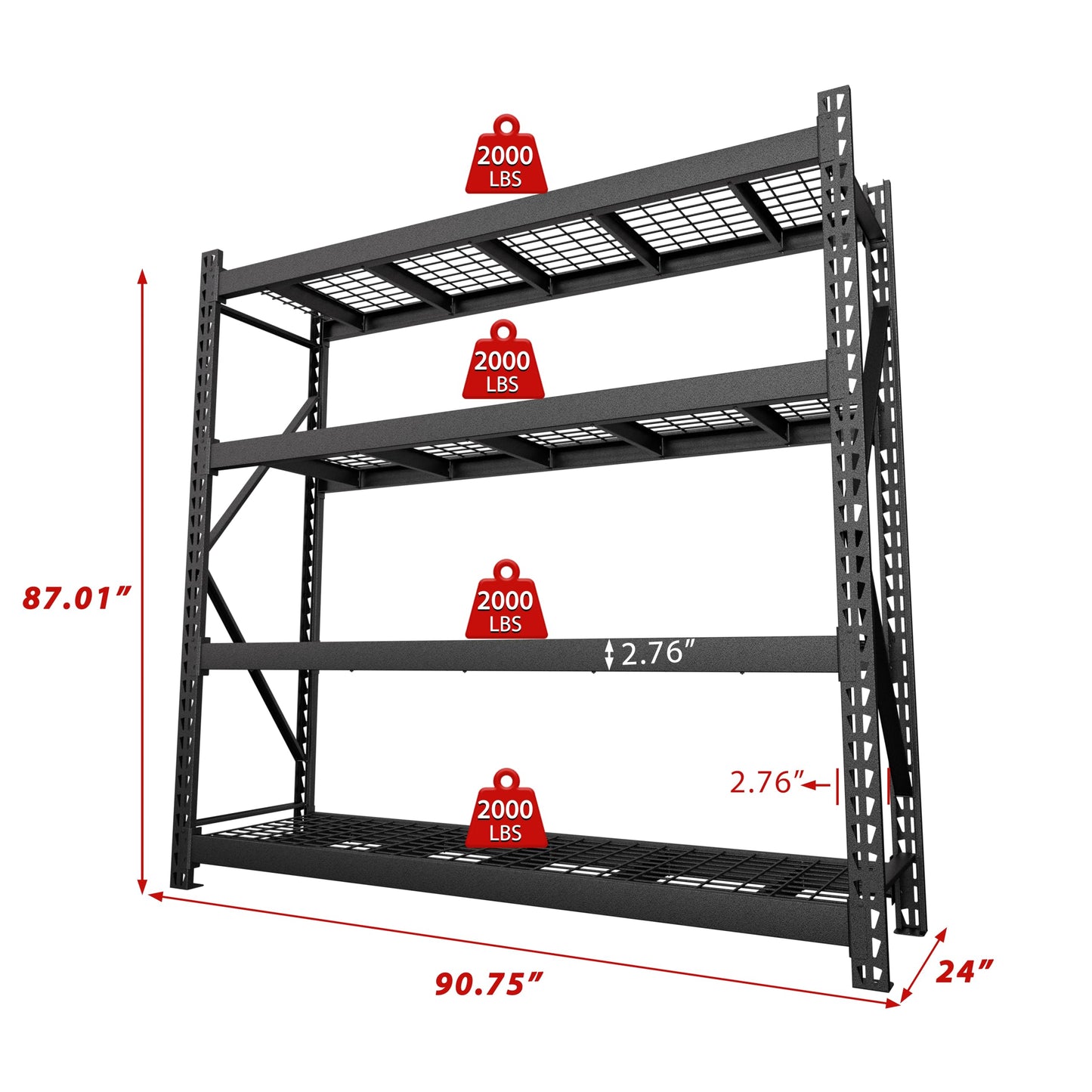 MUPATER 91" W x 24" D x 87" H Industrial Storage Shelving, 8000 Pound Load Capacity, 4-Tier Heavy Duty Adjustable Shelves, Metal Garage Storage Rack for Warehouse, Garage, Kitchen