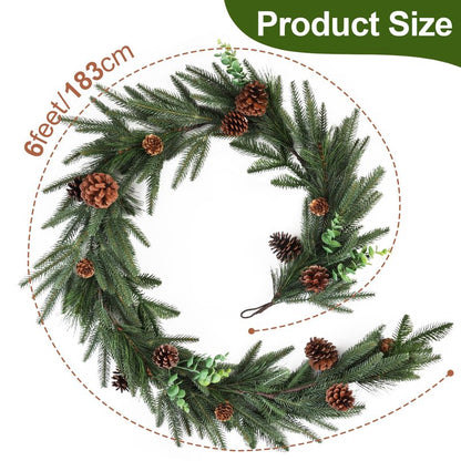 6ft Artificial Christmas Spruce Garland with Pine Cones, Lifelike Winter Greenery Needles Garland Decor for Home, Fireplace, Wall, Porch, Table, Mantle, Indoor Outdoor Decoration