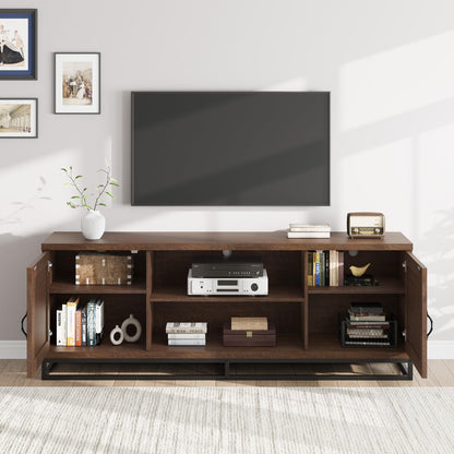 Garvee Farmhouse TV Stand for Living Room, Entertainment Center with 2-Tier Adjustable Shelves & Metal Leg, Wooden TV & Media Console Table for 75 Inch with Storage Compartments, Walnut