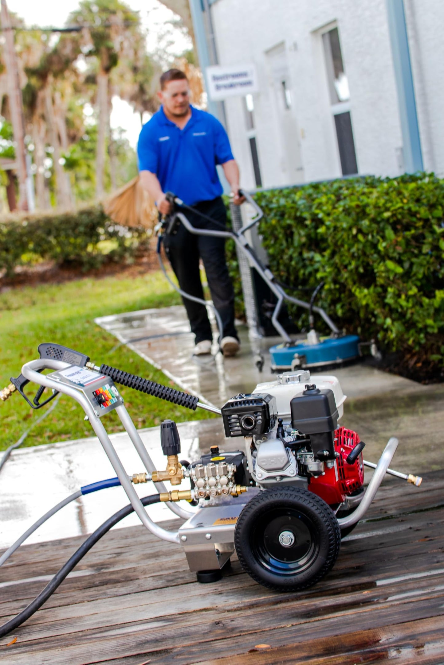 Pressure-Pro 18" Surface Cleaner for Pressure Washer – 4500 PSI, 5 GPM, 180°F Hot Water Rated, 3/8" Quick Connect, Dual Handle w/Wheels, Commercial Driveway & Patio Cleaner