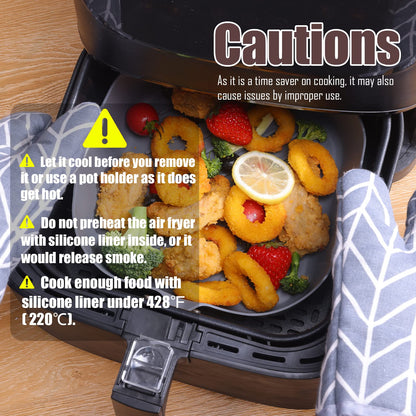 Silicone Liners Square for Air Fryer, 2 Pcs Non-stick Food-grade Reusable Basket Silicone Pot Baking Tray Airfryer Accessories, Top Size 8 inches, Bottom Size 7 inches