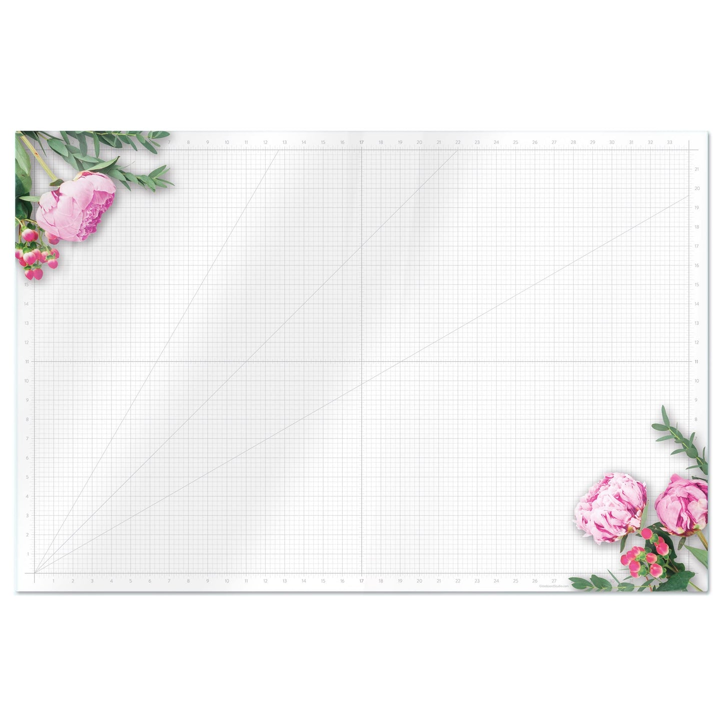 GLASSBOARD STUDIO Glass Craft Mat - Magnetic, Heat & Scratch Resistant - For Crafting, Cutting, Painting, Mixed Media Artwork - Grid Lines, Non-Slip Rubber Feet (Floral 24"L x 36"W)