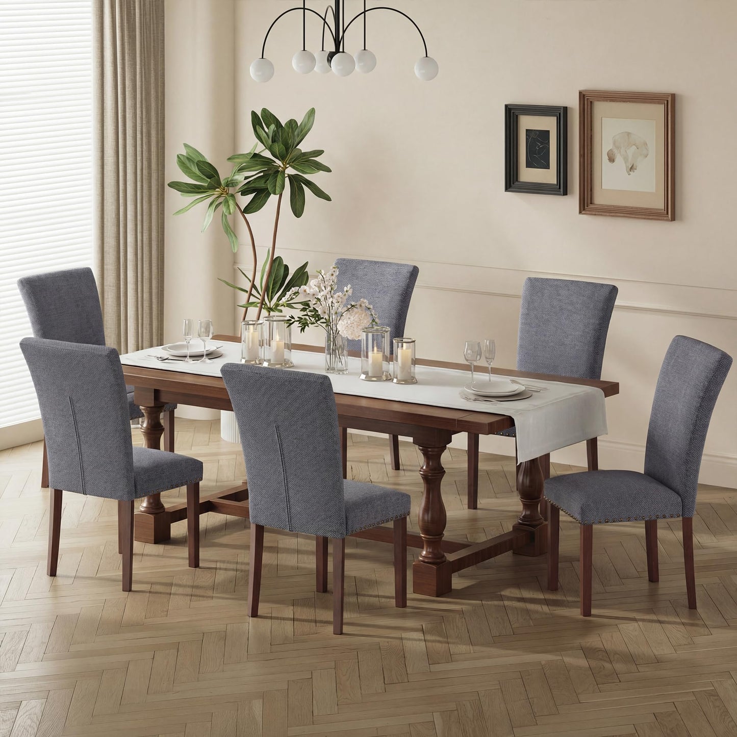 COLAMY Upholstered Parsons Dining Chairs Set of 4, Fabric Dining Room Kitchen Side Chair with Nailhead Trim and Wood Legs - Dark Grey