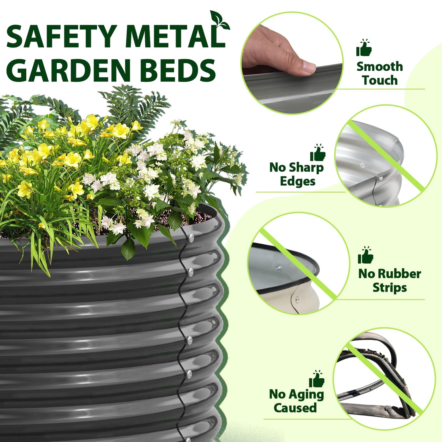 A ANLEOLIFE 6X3X2 ft Galvanized Raised Garden Beds Outdoor-2 Pack, Oval Large Metal Deep Root Planter Box for Planting Vegetables Flowers Herb, Anti-Rust & Easy-Setup, Quartz Grey