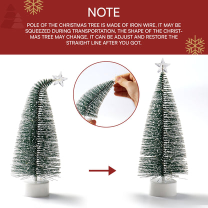 JOYIN 8 Pcs Mini Xmas Tree with LED Lights, Prelit Classic Small Christmas Decor in 4 Sizes with Star Topper, Tabletop Artificial Tree with Snow for Xmas Indoor Home Decor Holiday Festive (Green)