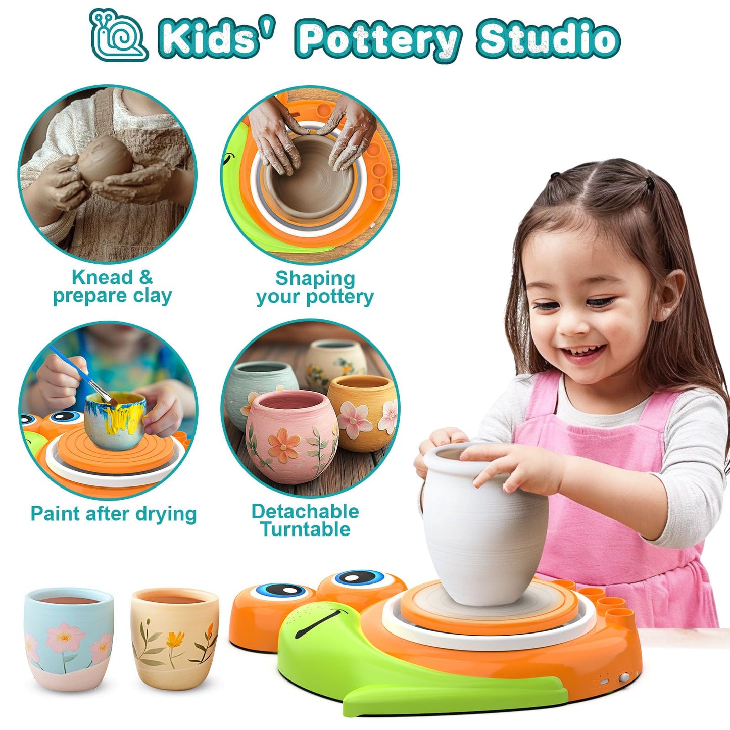 Pottery Wheel for Kids-Complete Pottery Painting Kit Arts and Crafts for Kids Ages 8-12, Clay Sculpting Tools with 1.7lb Air Dry Clay, Birthday Christmas Gifts Toys for Boy Girls Age 6 7 8 9 10 11 12