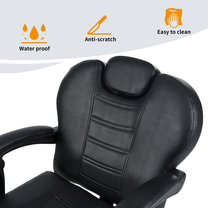 Merax Classic Reclining Barber Salon Chair for Hair Stylist with Heavy Duty Hydraulic Pump, 360° Rotation, Tattoo Chairs Shampoo Beauty Salon Equipment, Black