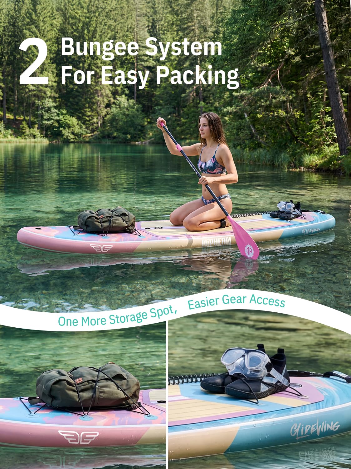 Niphean (Extra Large) Inflatable Paddle Board, SUP for 2+1 People/Family 500lbs Capacity Stand Up Paddle Board with SUP Accessories, StabilTrac Fin Non-Slip Paddleboard for Adults-Cheery