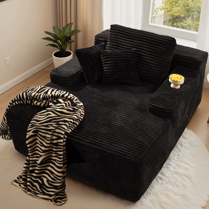 ovios 67'' Chaise Lounge Chair Indoor, Oversized Upholstered Boneless Sofa Bed, Deep Seat Sleeper Couch, Plush Cloud Sofas Couches for Living Room, No Assembly Required (Faux Fur, Black)