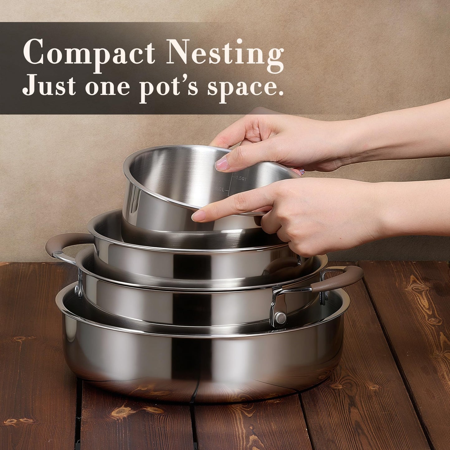 CAROTE 13 PCS Tri-Ply Stainless Steel Cookware Set with Detachable Handle, Pots and Pans Set, Induction Kitchen Cooking Sets, RV/Camping Cookware, Oven Safe