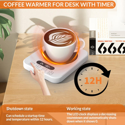 Coffee Mug Warmer,Cup Warmer with 7 Temp Settings,8H Auto Shut Off & 12H Timer,Fast Bottle Warmers for All Bottles,The Ultimate Coffee Warmer Plate for Beverage Lovers (White)