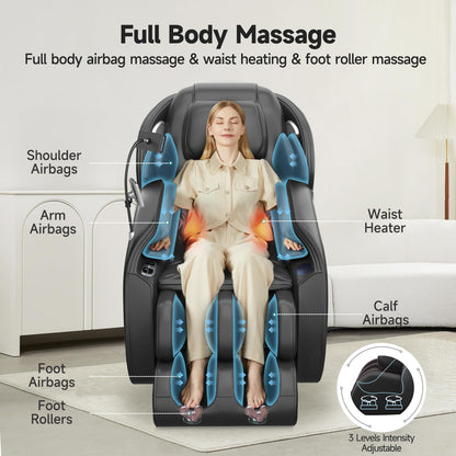 Real Relax Massage Chair Full Body with Unique Phone Controller, Zero Gravity 3D SL-Track Recliner with APP Control, Child Lock,Pause Button, Favor-06, Black