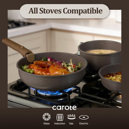 CAROTE 21PCS Pots and Pans Set Non Stick with Detachable Handle, Nonstick Cookware Sets, Cooking Kitchen Set, Oven/Dishwasher Safe, Induction Cookware, Brown, RV Kitchen Pot and Pan