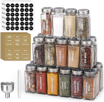 28 Jars,3.5 oz 324 Antimbee Pcs Clear Glass Spice Glass spice jar with labels, Funnel,Chalk Pen,Shaker Lids