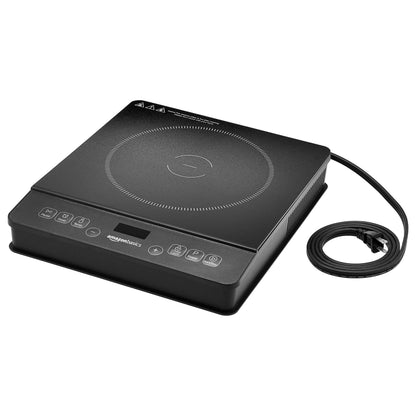 Amazon Basics 1800W Portable Electric Induction Cooktop, Burner and Child Lock, Overheat Protection, Timer, 8 Power Settings, Temperature Control Up to 440°F, for Cookware Diameter 5.7"-8.2", Black