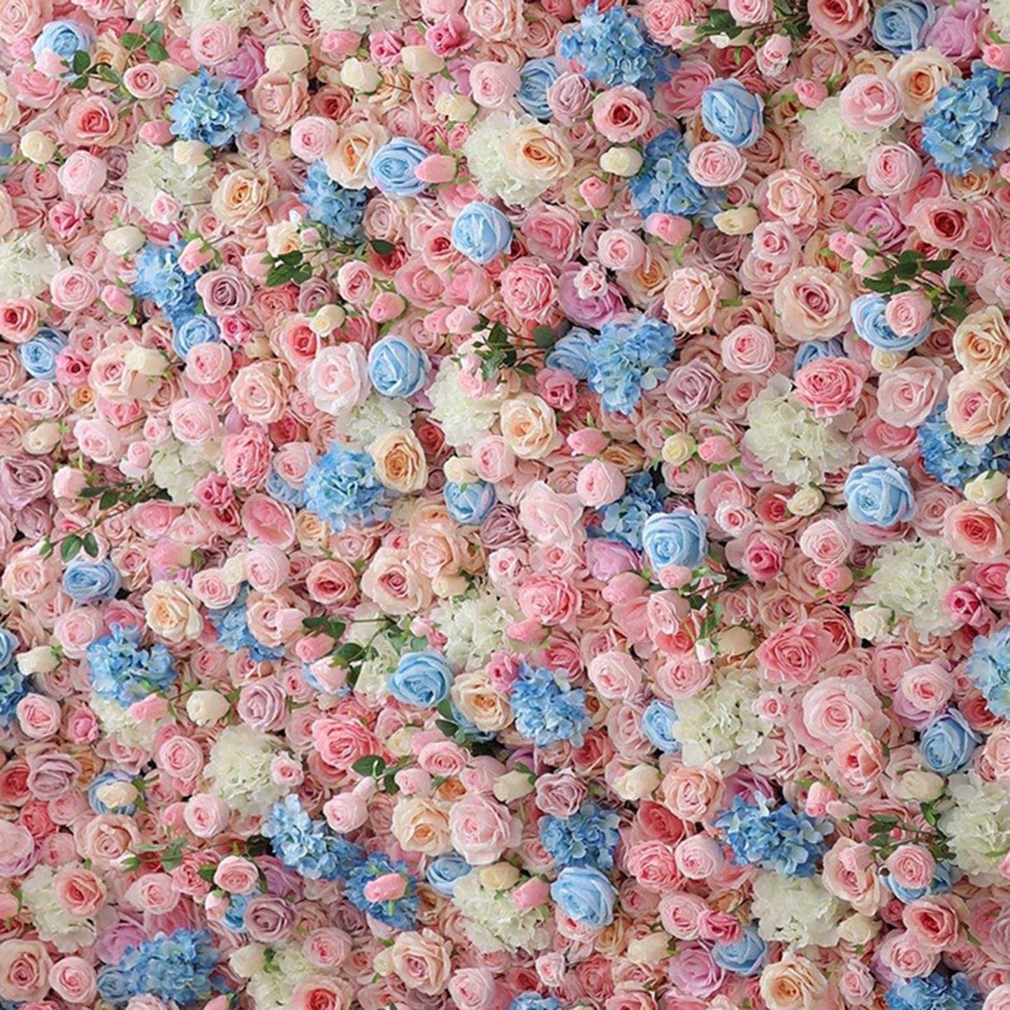 JIIPOREGJ Handmade Romantic Light Pink Blue Flowers Wall Large Artificial Flower Wall Backdrop Panels,Rose Wedding Backdrop 3D Floral Wall Fabric Flower Wall for Party B,One Color,1m*1m/3.28 * 3.28FT