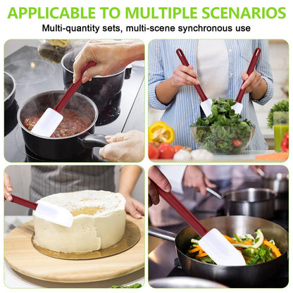 Dandat 9 Pcs Silicone Rubber Spatula, Commercial Spatula 500 Fahrenheit Heat Resistant, Non Stick Heavy Duty Scraper for Kitchen Cook Mix Fry Spread Bake, Dishwasher Safe(Deep Red and White,14 Inch)