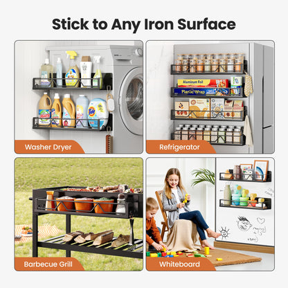 Mystozer 16.9 Inch Wide Large Capacity Magnetic Spice Rack for Refrigerator,4 Pack Metal Fridge Shelf Apartment Essentials Fridge Organizer Magnetic Storage Fridge Magnet Organizer(Black)