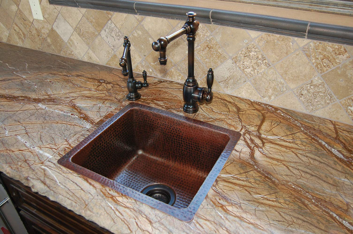 Premier Copper Products BREC16DB 16-Inch Universal Gourmet Rectangular Hammered Copper Kitchen Bar Single Basin Sink, Oil Rubbed Bronze