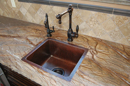 Premier Copper Products BREC16DB 16-Inch Universal Gourmet Rectangular Hammered Copper Kitchen Bar Single Basin Sink, Oil Rubbed Bronze