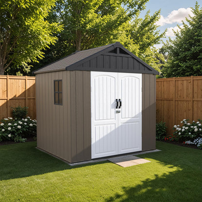 Patiowell 8 x 6 FT Plastic Outdoor Storage Shed with Floor, Resin Shed with Window and Lockable Door for Garden, Backyard, Tool Storage Use, Easy Assemble, Gray (Kick-it Shed)