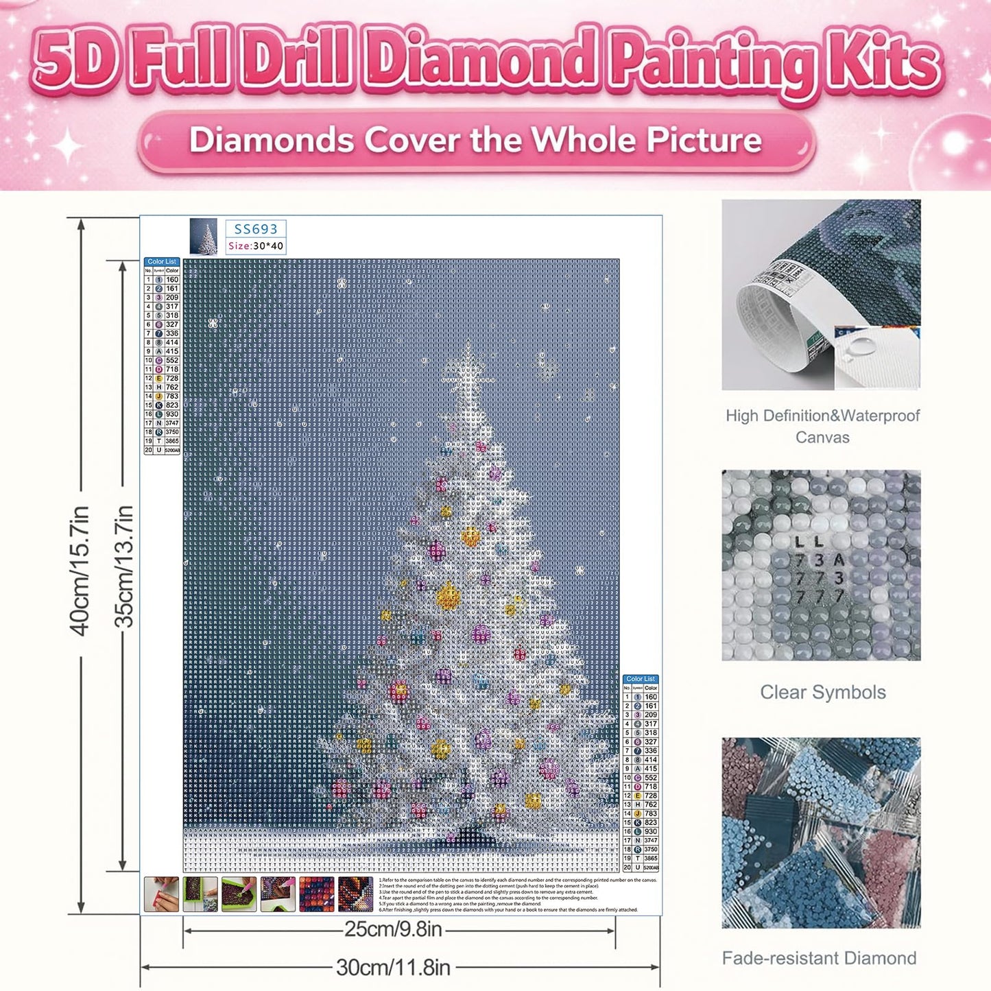 IOHEFY White Christmas Tree Diamond Painting 12 x 16 Inch Full Drill Acrylic Diamond Art DIY Crystal Rhinestone Winter Holiday Artwork Nano Pearlescent Canvas Wall Decor Gift