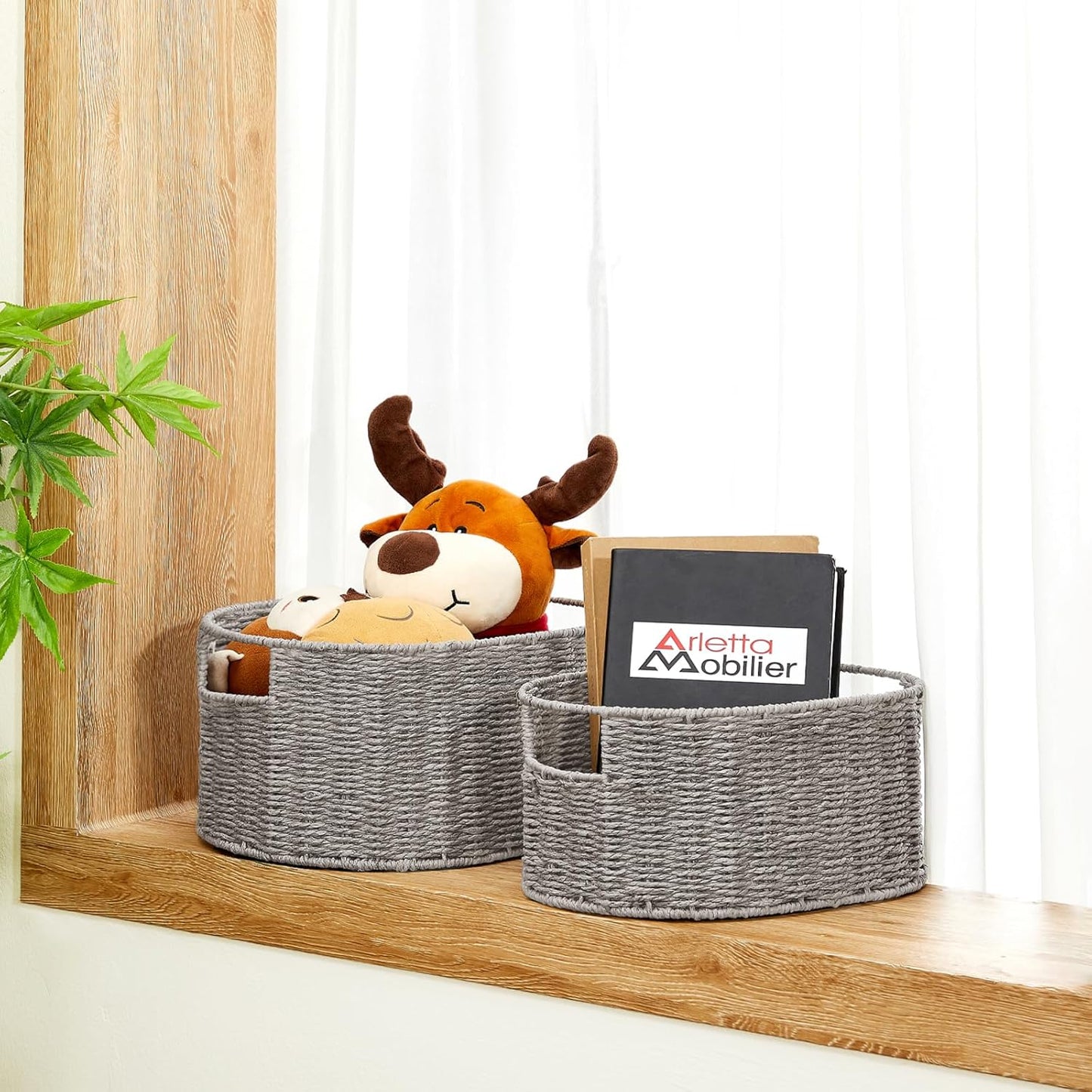 Vagusicc Set of 3 Wicker Storage Baskets - Hand-woven Round Large Baskets for Organizing, Grey Storage Decor
