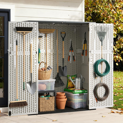 Aoxun 61 Cu.Ft Outdoor Storage Shed, Widened Outdoor Storage Cabinet Waterproof Vertical Resin Shed with Floor for Patio, Garden Tools, Pool Equipment, Easy to Assemble (White)