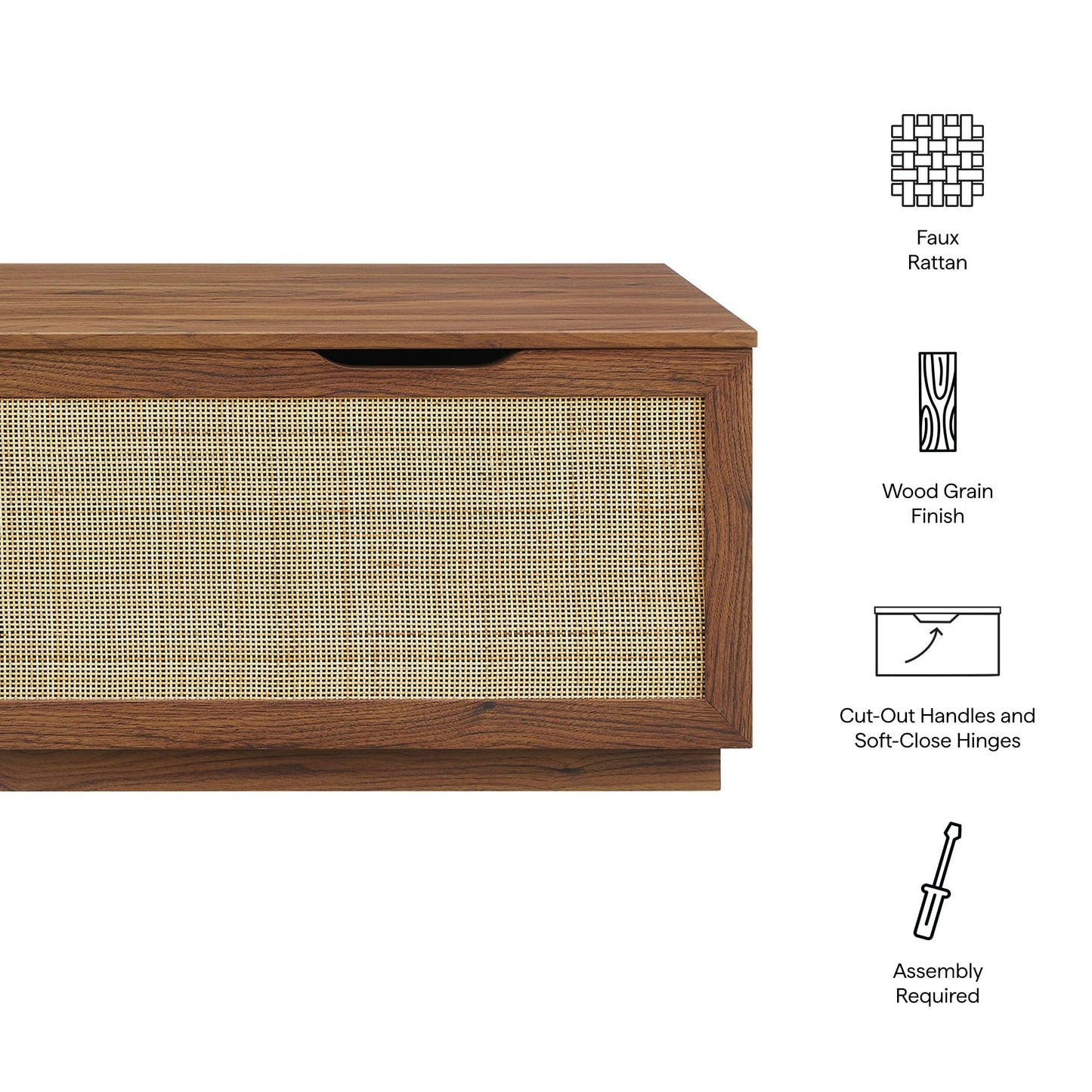 Modway Soma Rattan Storage Bench in Walnut – Faux Cane Flip-Top Low Profile Storage Ottoman for Bedroom, Entryway, or Living Room